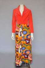 Load image into Gallery viewer, vintage 1960s 70s psychedelic quilted maxi dress w/ velvet top S/M
