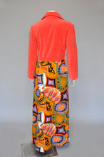 Load image into Gallery viewer, vintage 1960s 70s psychedelic quilted maxi dress w/ velvet top S/M
