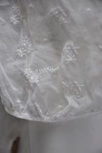 Load image into Gallery viewer, Vintage 1930s white organza sheer dress w/ floral embroidery wedding M
