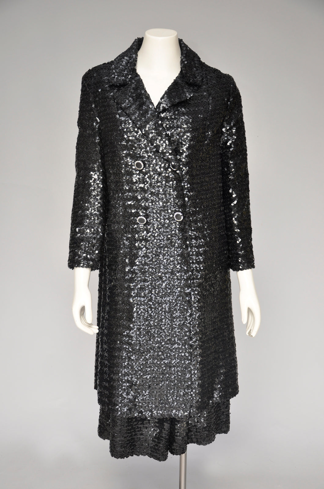 vintage 1950s 1960s black sequin skirt w/ matching coat M