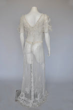 Load image into Gallery viewer, antique 1900s Edwardian net dress w/ felted wool beading wedding S/M
