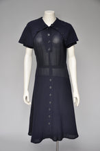 Load image into Gallery viewer, vintage 1940s navy blue dress with capelet and buttons M
