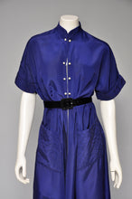 Load image into Gallery viewer, vintage 1940s cobalt blue hostess gown L/XL
