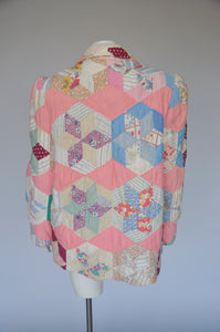 vintage 1930s quilt coat with puffed shoulders XS-L