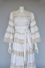 Load image into Gallery viewer, vintage 1960s white pleated Mexican wedding dress w/ angel sleeves XS
