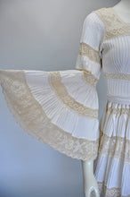 Load image into Gallery viewer, vintage 1960s white pleated Mexican wedding dress w/ angel sleeves XS

