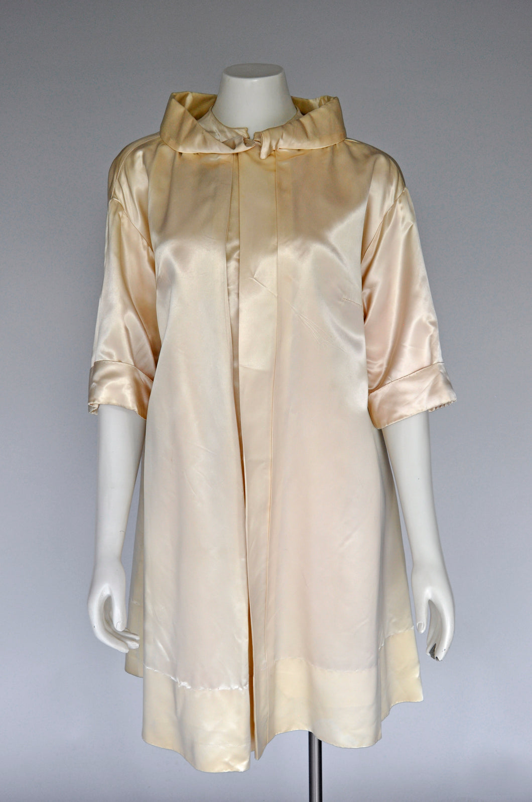1950s champagne satin coat with pink lining S/M/L