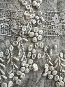 antique 1900s Edwardian net dress w/ felted wool beading wedding S/M