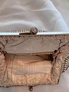 antique vintage 20s 30s prong set rhinestone silvertone frame purse delicate chain wedding