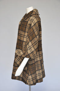 1960s brown plaid mod coat S-L
