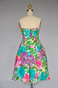 1980s floral Victor Costa spring dress XS/S