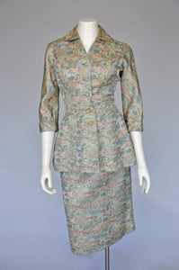 1950s Asian satin brocade skirt set XXS