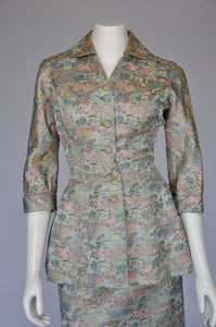 vintage 1950s Asian satin brocade skirt set XXS