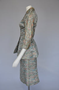 1950s Asian satin brocade skirt set XXS
