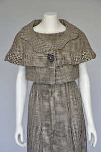 vintage 1950s 1960s Galanos houndstooth dress and capelet XS