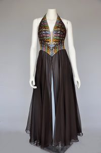 1960s sleeveless chiffon party dress with rhinestones XS/S