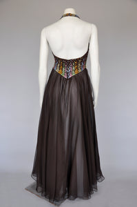 vintage 1960s sleeveless chiffon party dress with rhinestones XS/S