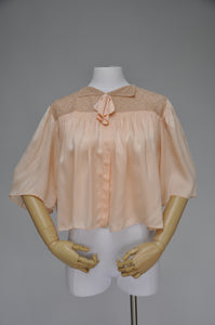 1930s peach silk and lace bed jacket XS-L