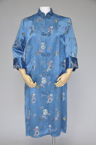 1960s blue Chinese floral silk coat XS-M