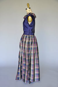 1940s plaid taffeta party dress S