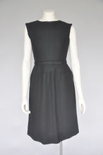 Load image into Gallery viewer, 1960s nubby wool sleeveless belted dress M

