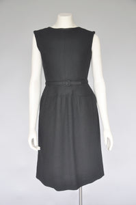 1960s nubby wool sleeveless belted dress M