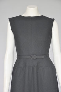 1960s nubby wool sleeveless belted dress M