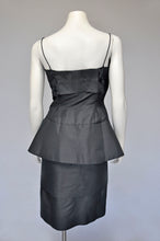 Load image into Gallery viewer, 1950s black cocktail dress with peplum M
