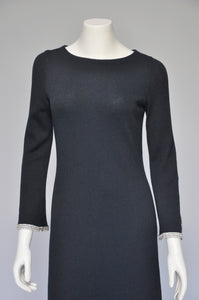 1970s black knit dress with rhinestones S/M