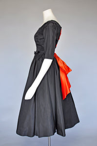 1950s black and orange taffeta party dress XS/S