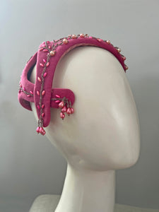 1940s 50s magenta beaded cocktail hat ONE SZ