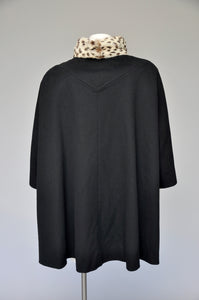 1950s black coat with leopard print collar S/M/L